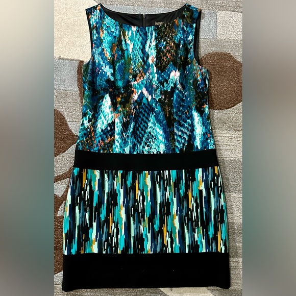 Laundry by Shelli Segal Sleeveless Dropped Waist Dress in Ocean Blues & Greens - Picture 3 of 7